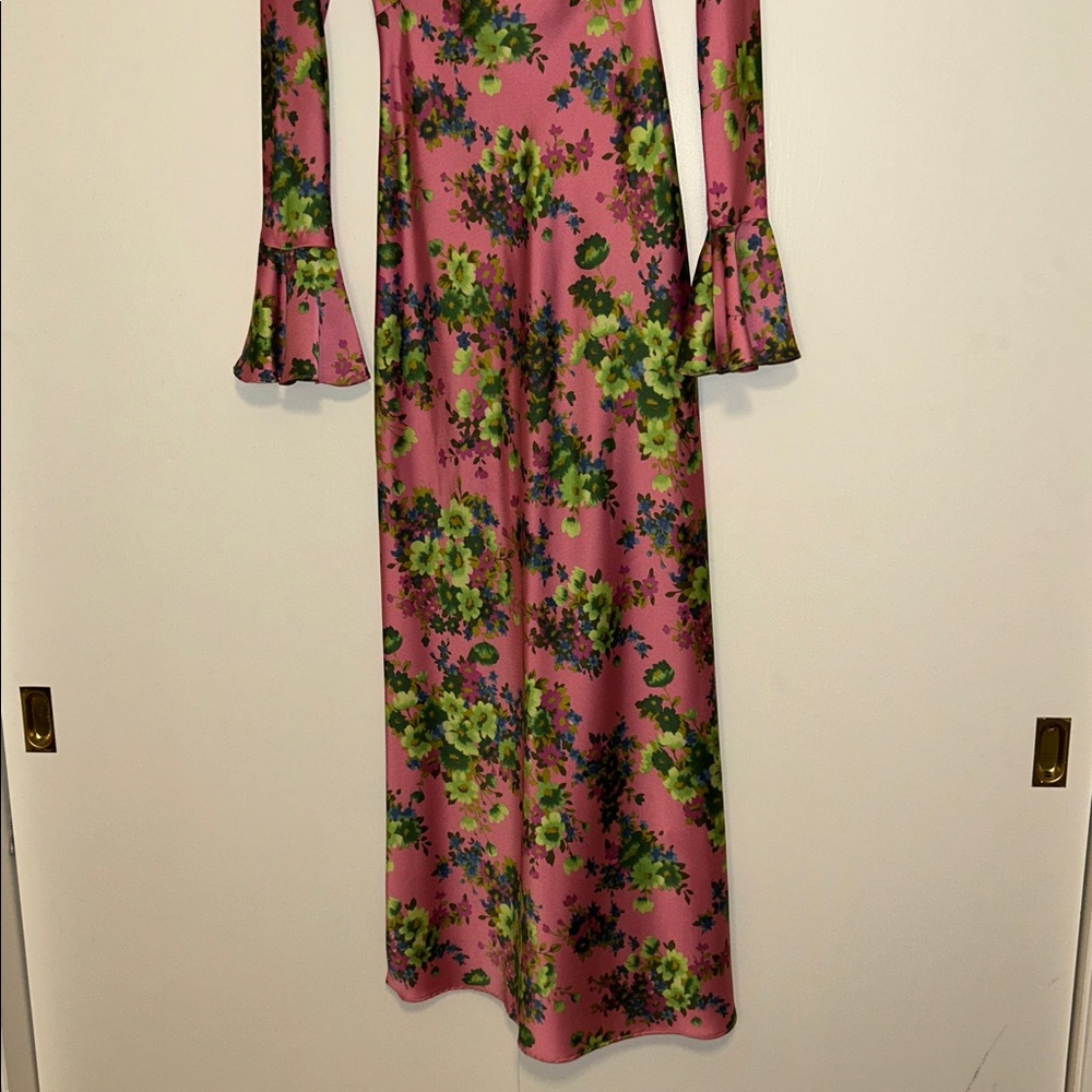 Les Reveries Floral Print Satin Long Sleeve Dress - Picture 5 of 5